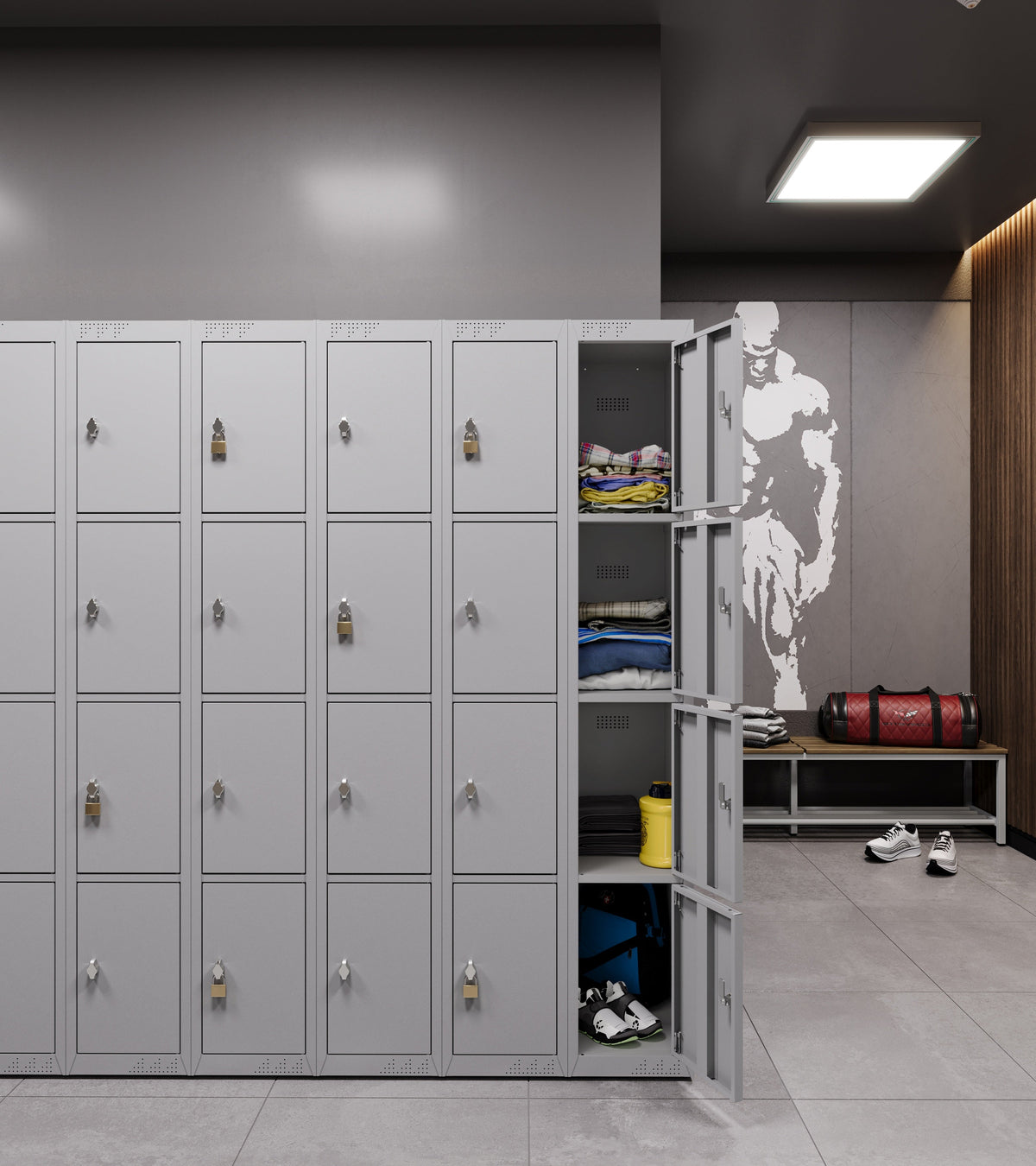 KDK Triple Unit Locker 4 - Tier Flat Pack - Main Unit (1) and Add-on (2) Unit - Light Grey