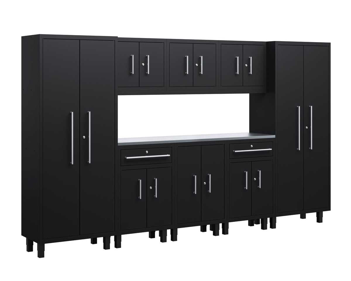 Core Plus Series 9pc Cabinet Set with Base, 2 Split Cabinets, Wall Cabinets and 30" Lockers