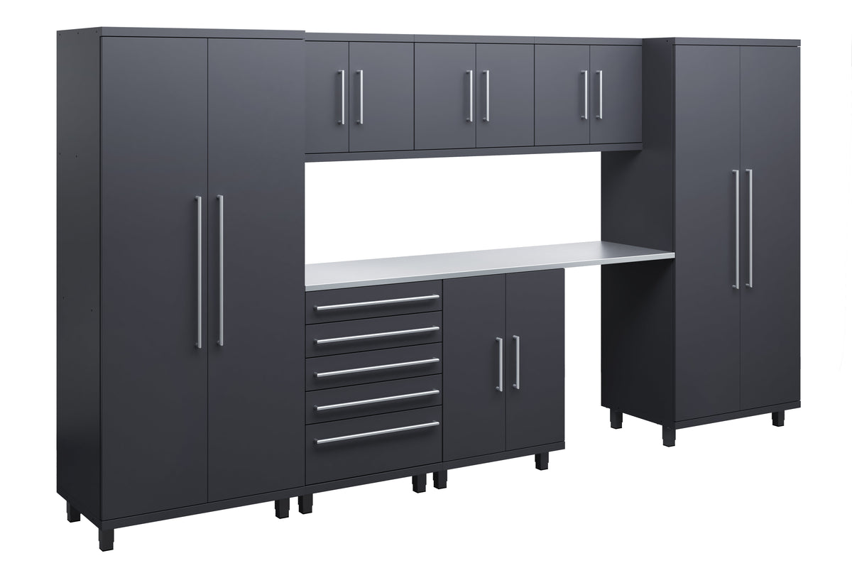 Prestige Series 8pc Cabinets Set with Base, Tool Drawers, Wall Cabinets and 36" Lockers