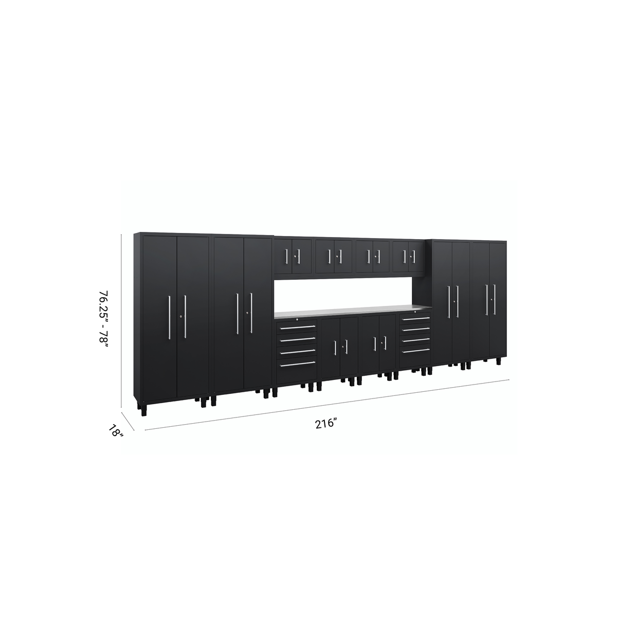 Core Plus Series 14pc Cabinet Set with Base, Tool Drawers, Wall Cabinets and 30" Lockers