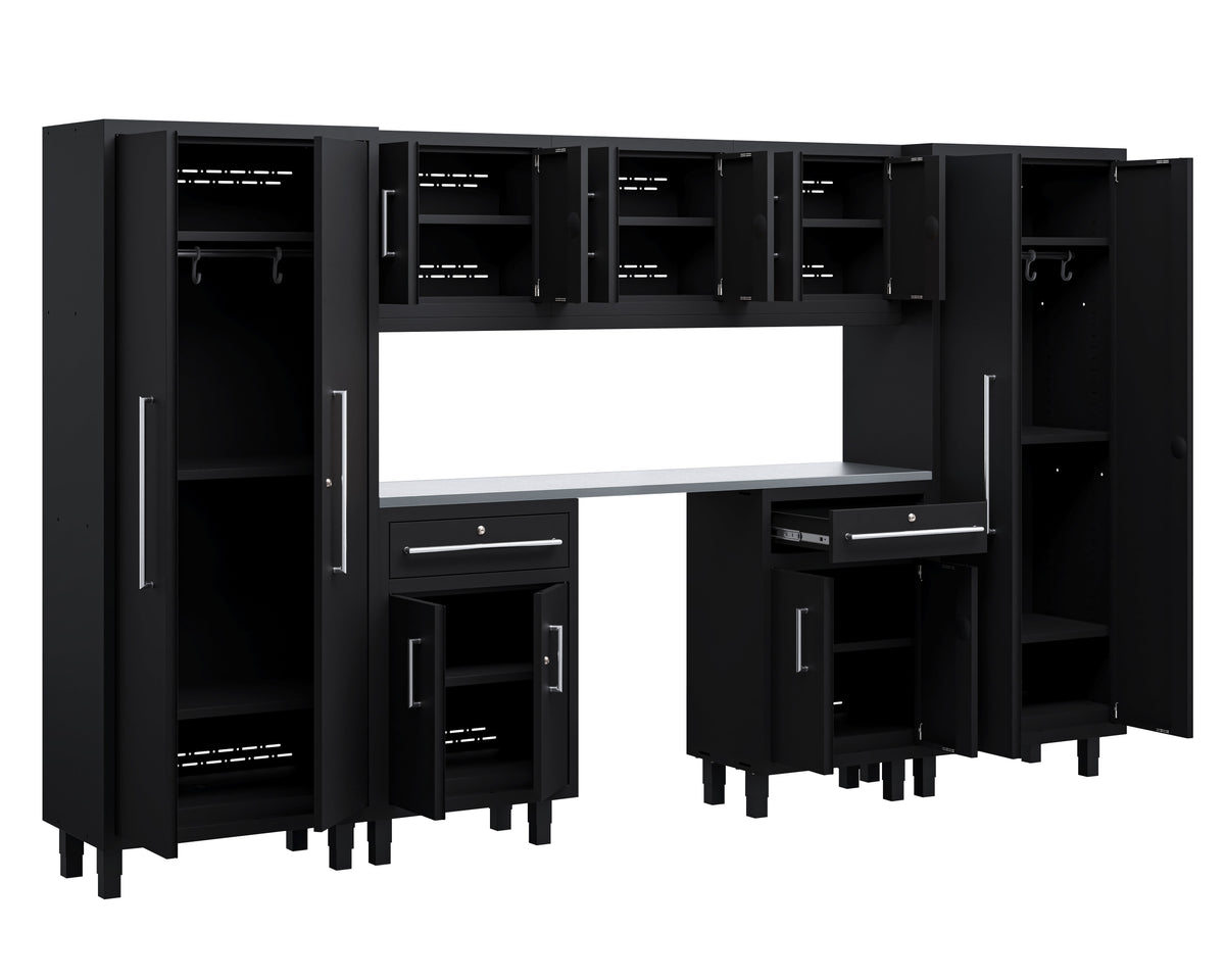 Core Plus Series 8pc Cabinets Set with Split, Base, and Wall Cabinets with 30" Lockers