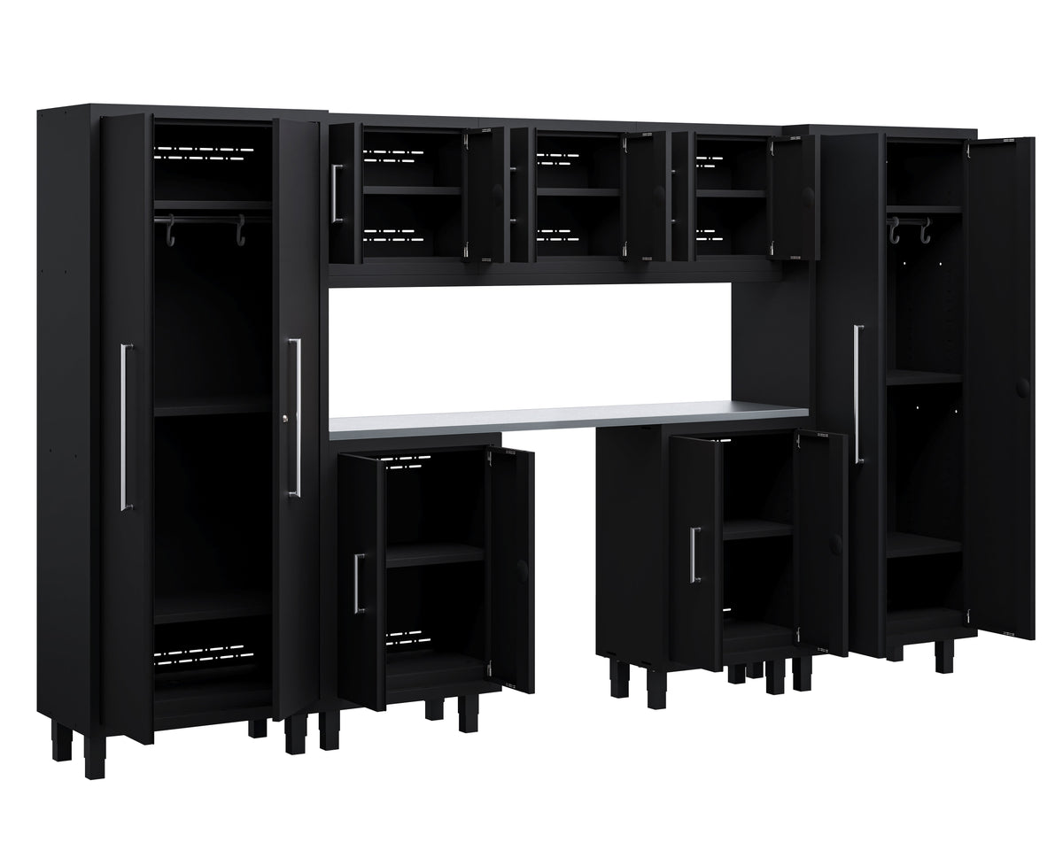Core Plus Series 8pc Cabinets Set with Base, and Wall Cabinets with 30" Lockers