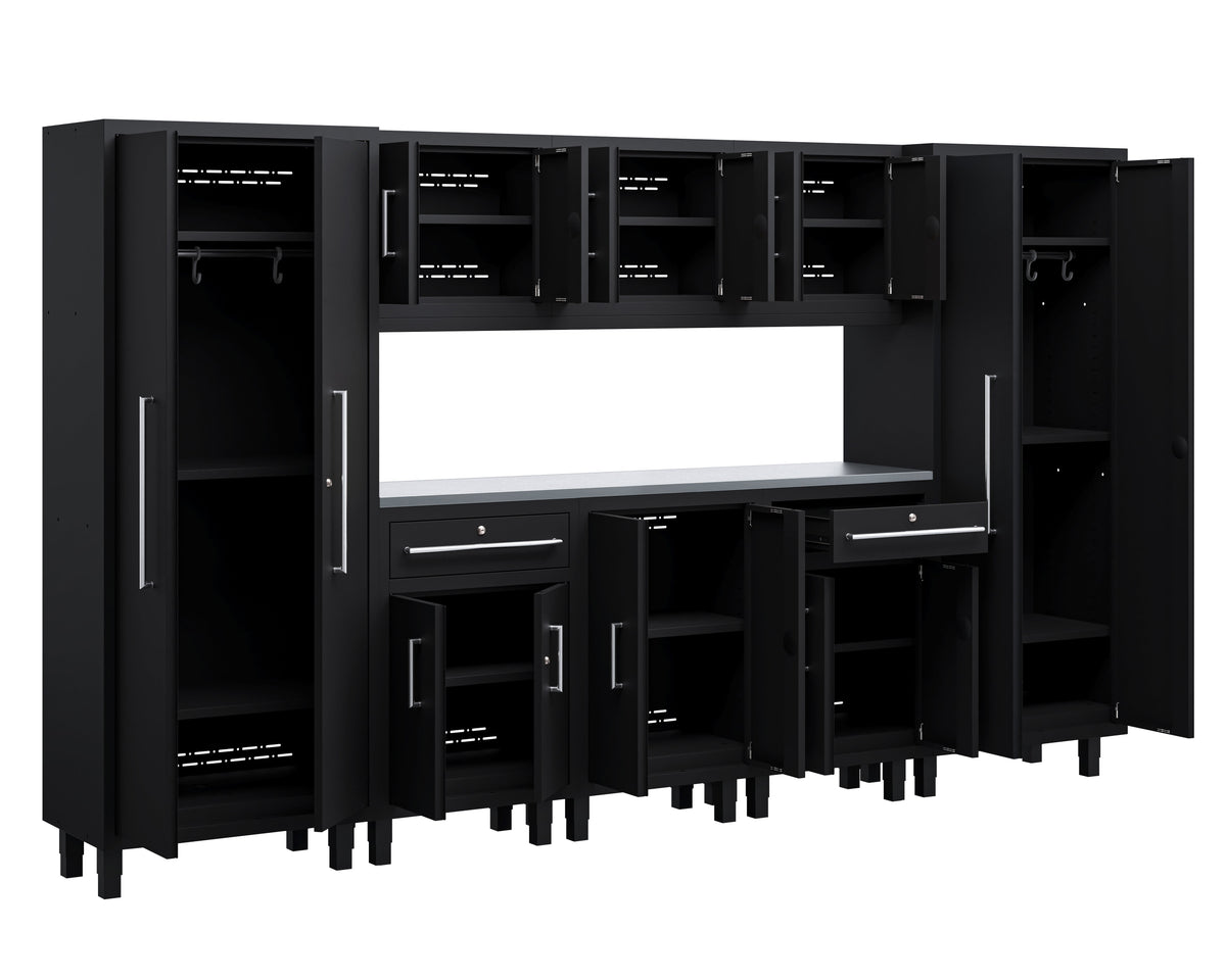 Core Plus Series 9pc Cabinet Set with Base, 2 Split Cabinets, Wall Cabinets and 30" Lockers