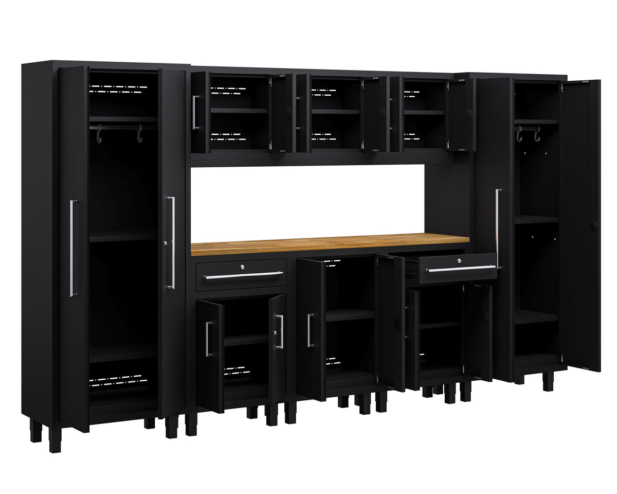 Core Plus Series 9pc Cabinet Set with Base, 2 Split Cabinets, Wall Cabinets and 30" Lockers