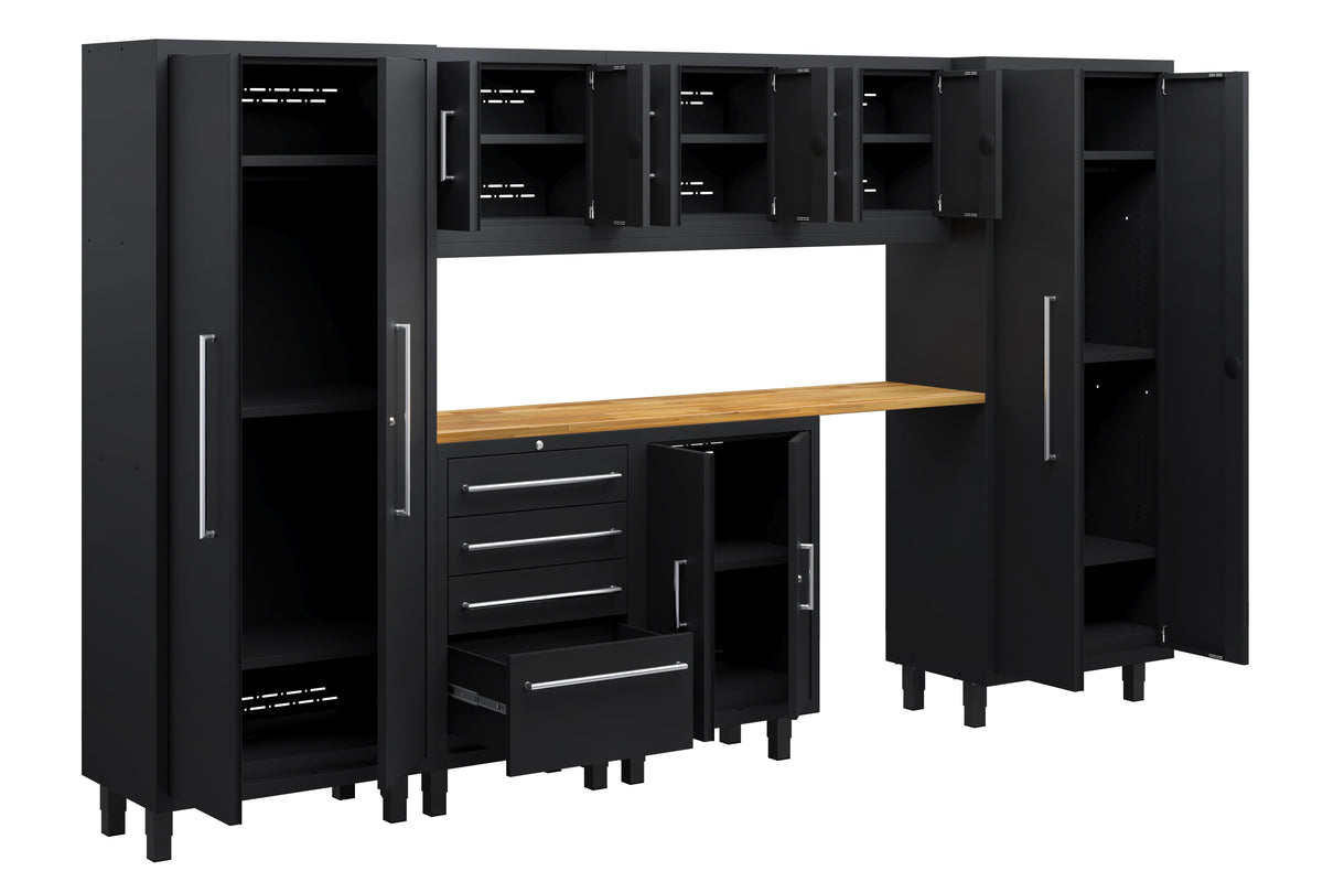 Core Plus Series 8pc Cabinets Set with Base, Tool Drawers, Wall Cabinets and 30" Lockers