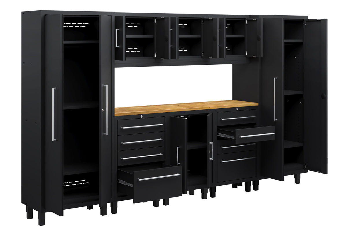 Core Plus Series 9pc Cabinet Set with Base, 2 Tool Drawers, Wall Cabinets and 30" Lockers