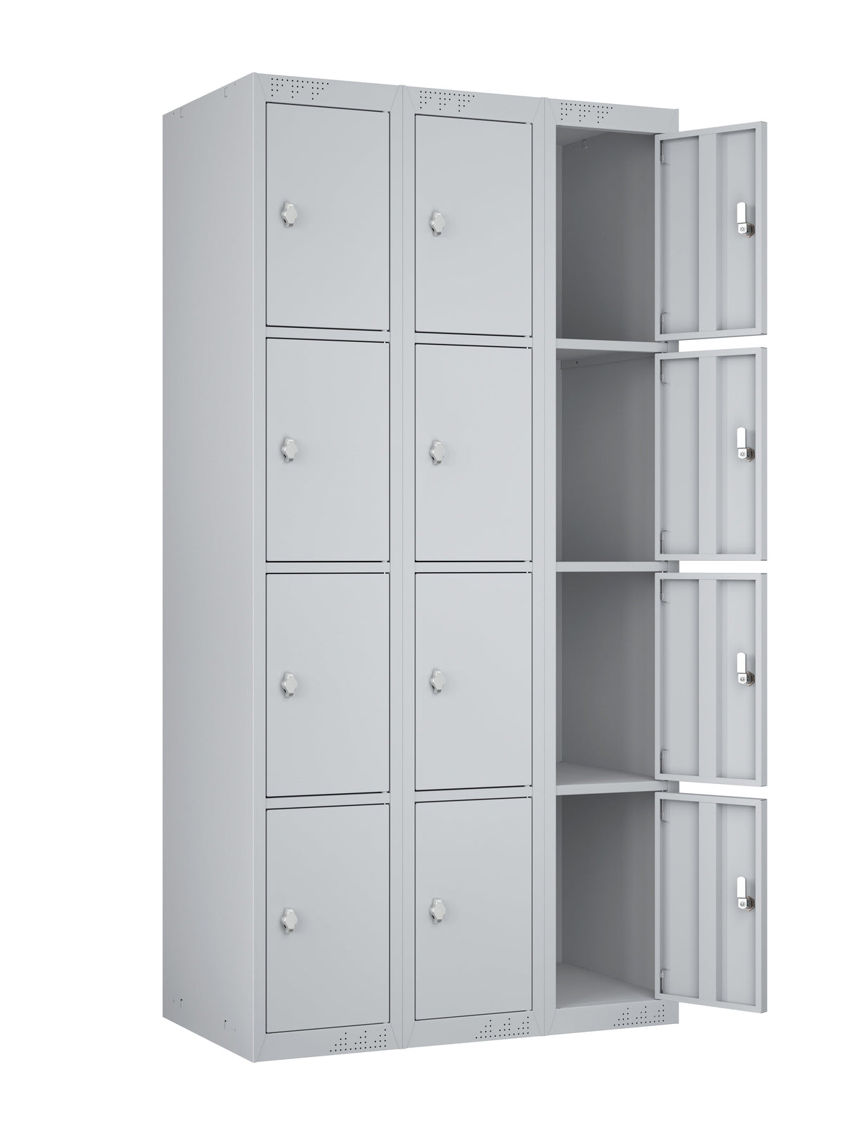 KDK Triple Unit Locker 4 - Tier Flat Pack - Main Unit (1) and Add-on (2) Unit - Light Grey