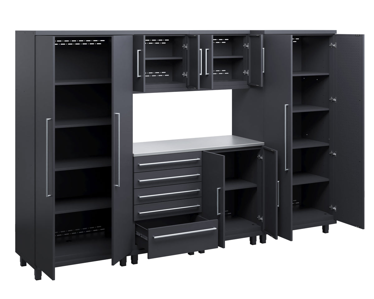 Prestige Series 7pc Cabinet Set with Base, Tool Drawers, Wall Cabinets and 36" Lockers