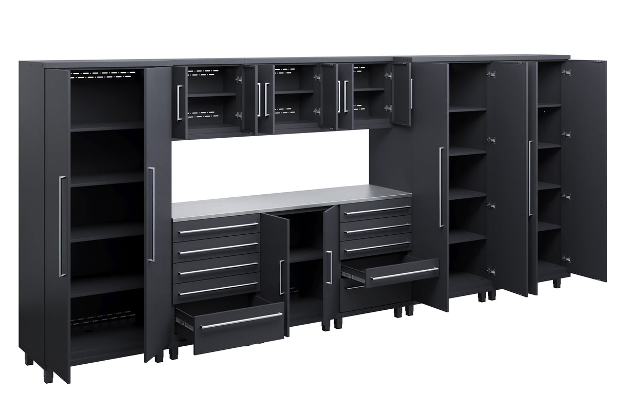 Prestige Series 10pc Cabinet Set with Base, Tool Drawers, Wall Cabinets and 36" Lockers