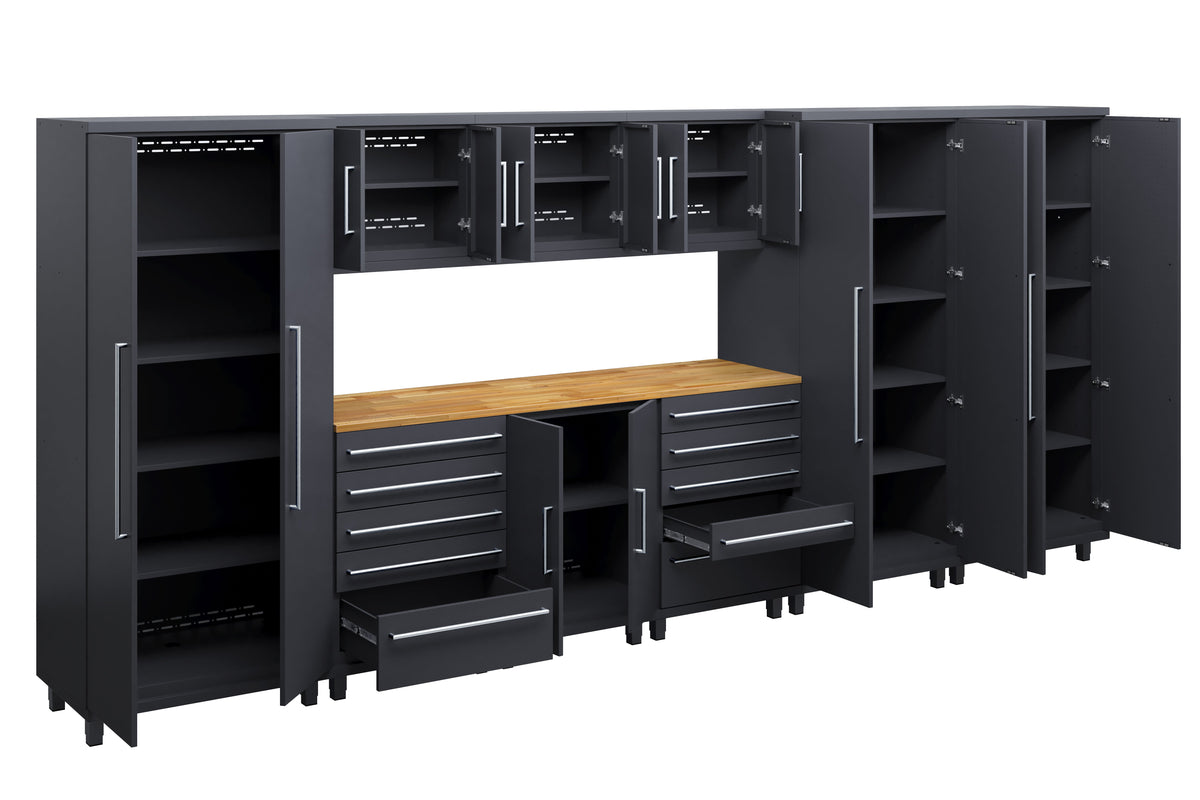 Prestige Series 10pc Cabinet Set with Base, Tool Drawers, Wall Cabinets and 36" Lockers
