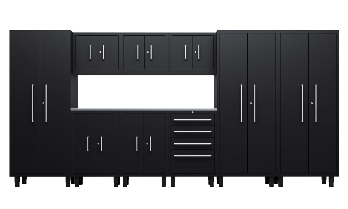 Core Plus Series 10pc Cabinet Set with Base Cabinets, Tool Drawer, Wall Cabinets and 30" Lockers