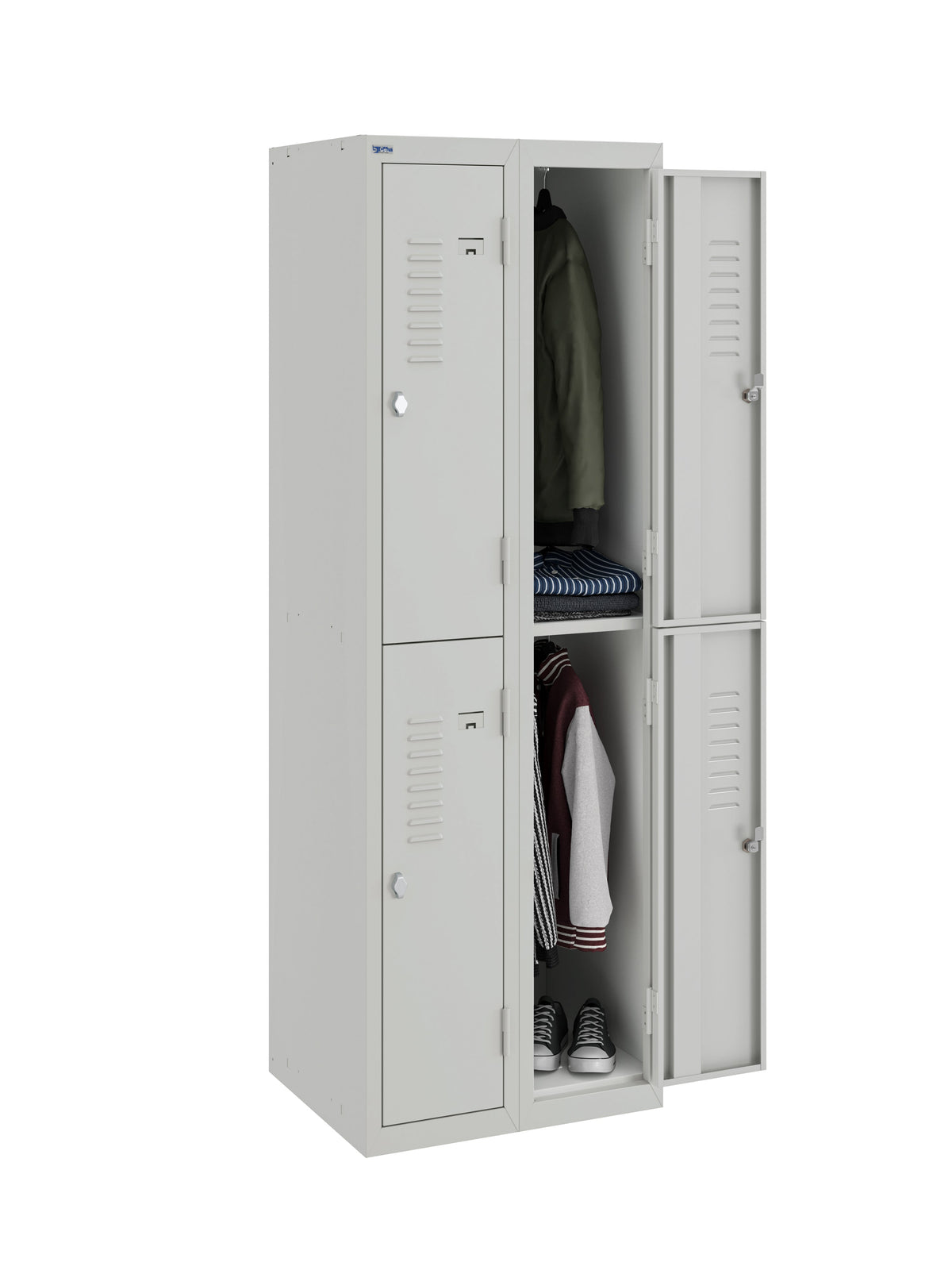 BDS Double Unit Locker 2 - Tier Flat Pack - Main (1) and Add-on (1) Unit - Light Gray
