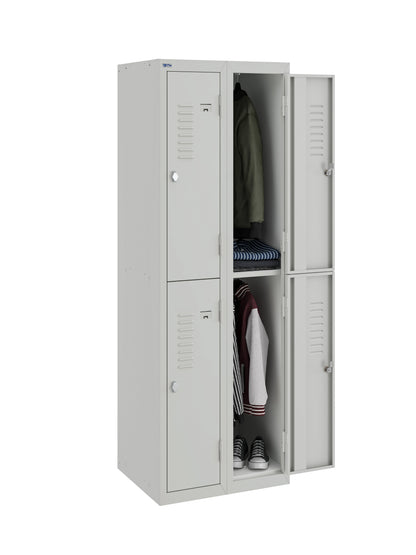 BDS Double Unit Locker 2 - Tier Flat Pack - Main (1) and Add-on (1) Unit - Light Gray