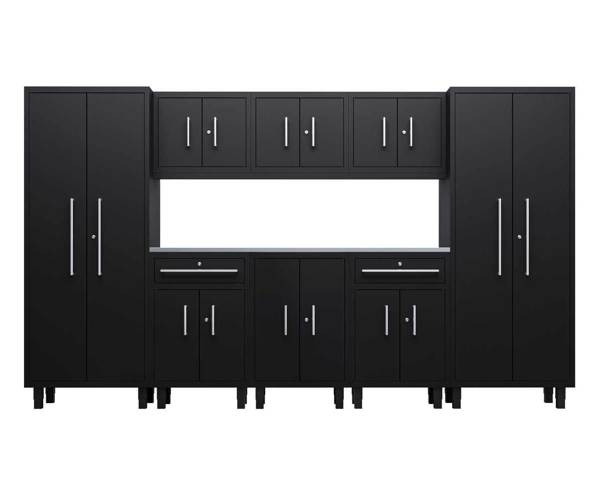 Core Plus Series 9pc Cabinet Set with Base, 2 Split Cabinets, Wall Cabinets and 30" Lockers