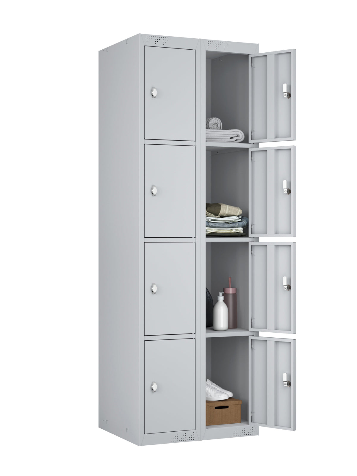 KDK Double Unit Locker 4-Tier Flat Pack - Main (1) and Add-on (1) Unit - Light Gray