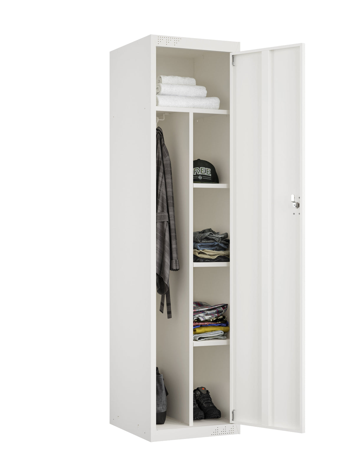 KDS Metal Storage Cabinet with Adjustable Shelves, Hanging Rod & Hooks, Split Unit