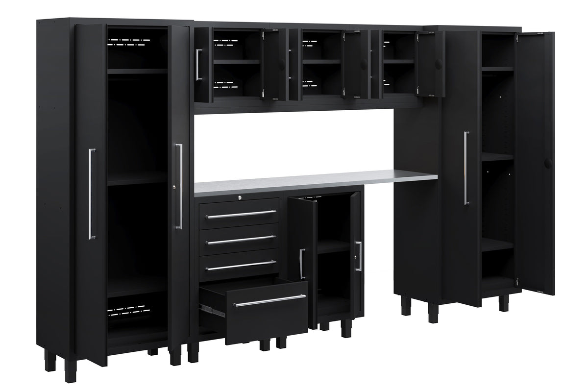 Core Plus Series 8pc Cabinets Set with Base, Tool Drawers, Wall Cabinets and 30" Lockers