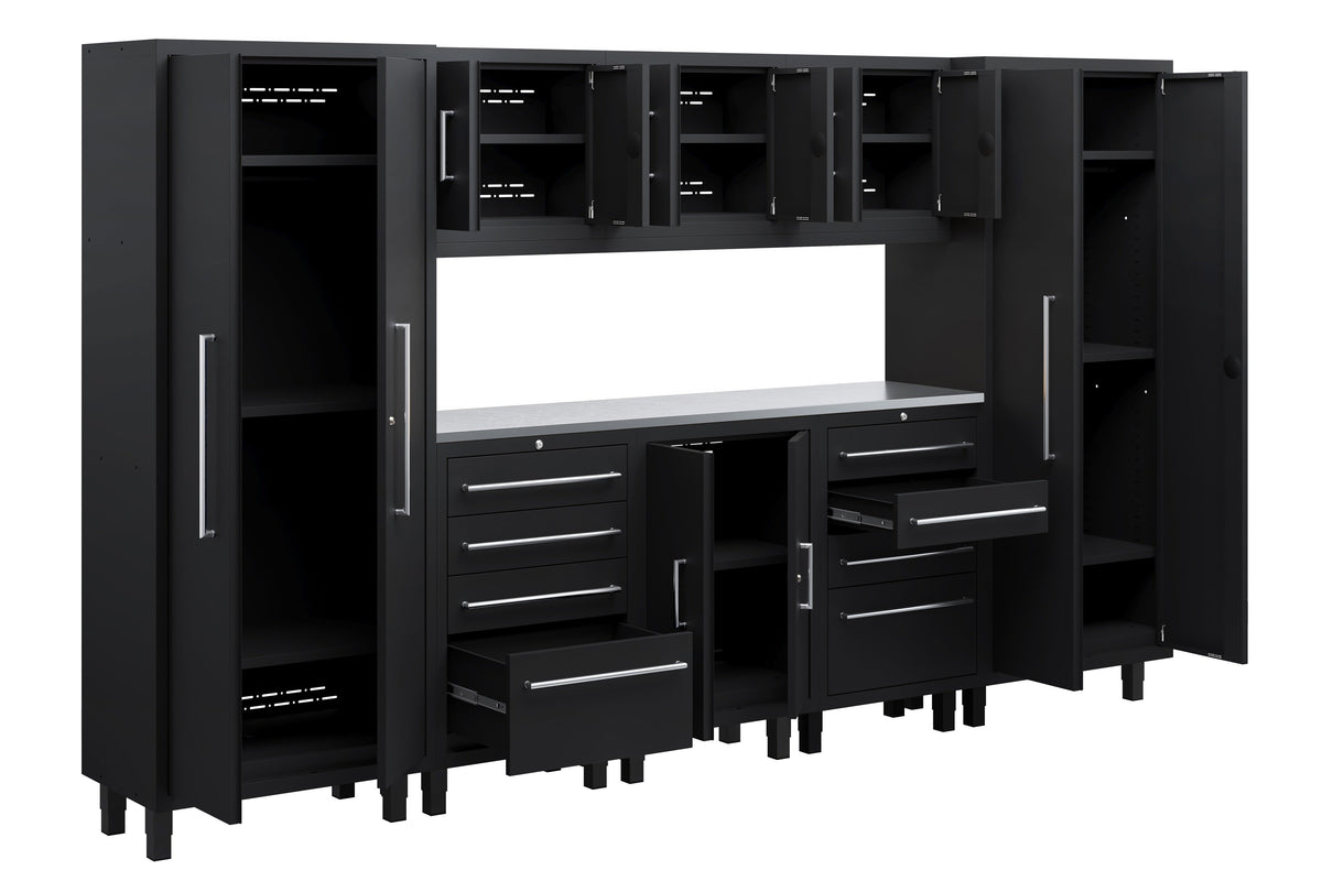 Core Plus Series 9pc Cabinet Set with Base, 2 Tool Drawers, Wall Cabinets and 30" Lockers