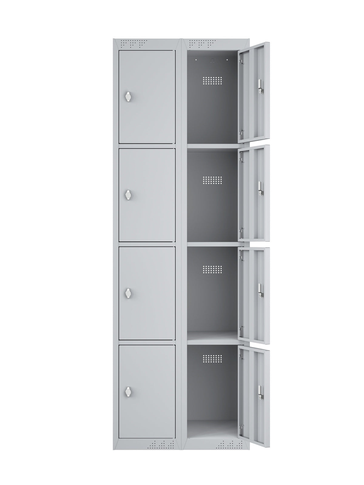 KDK Double Unit Locker 4-Tier Flat Pack - Main (1) and Add-on (1) Unit - Light Gray