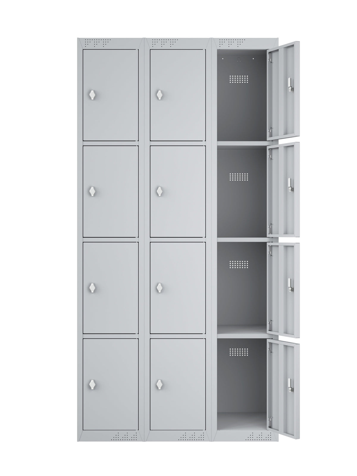 KDK Triple Unit Locker 4 - Tier Flat Pack - Main Unit (1) and Add-on (2) Unit - Light Grey