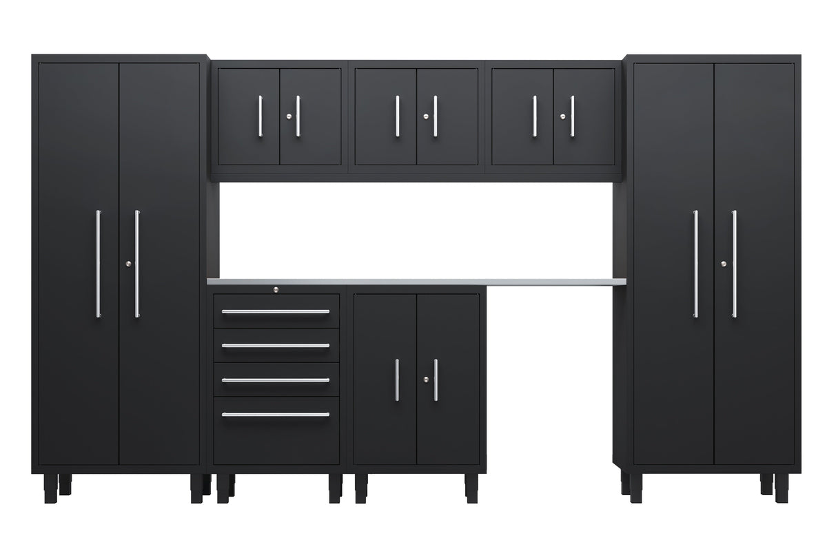Core Plus Series 8pc Cabinets Set with Base, Tool Drawers, Wall Cabinets and 30" Lockers