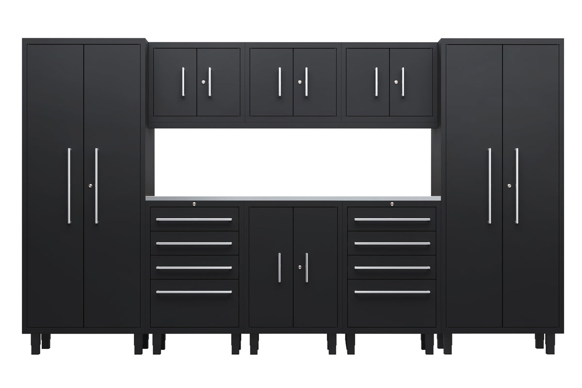 Core Plus Series 9pc Cabinet Set with Base, 2 Tool Drawers, Wall Cabinets and 30" Lockers