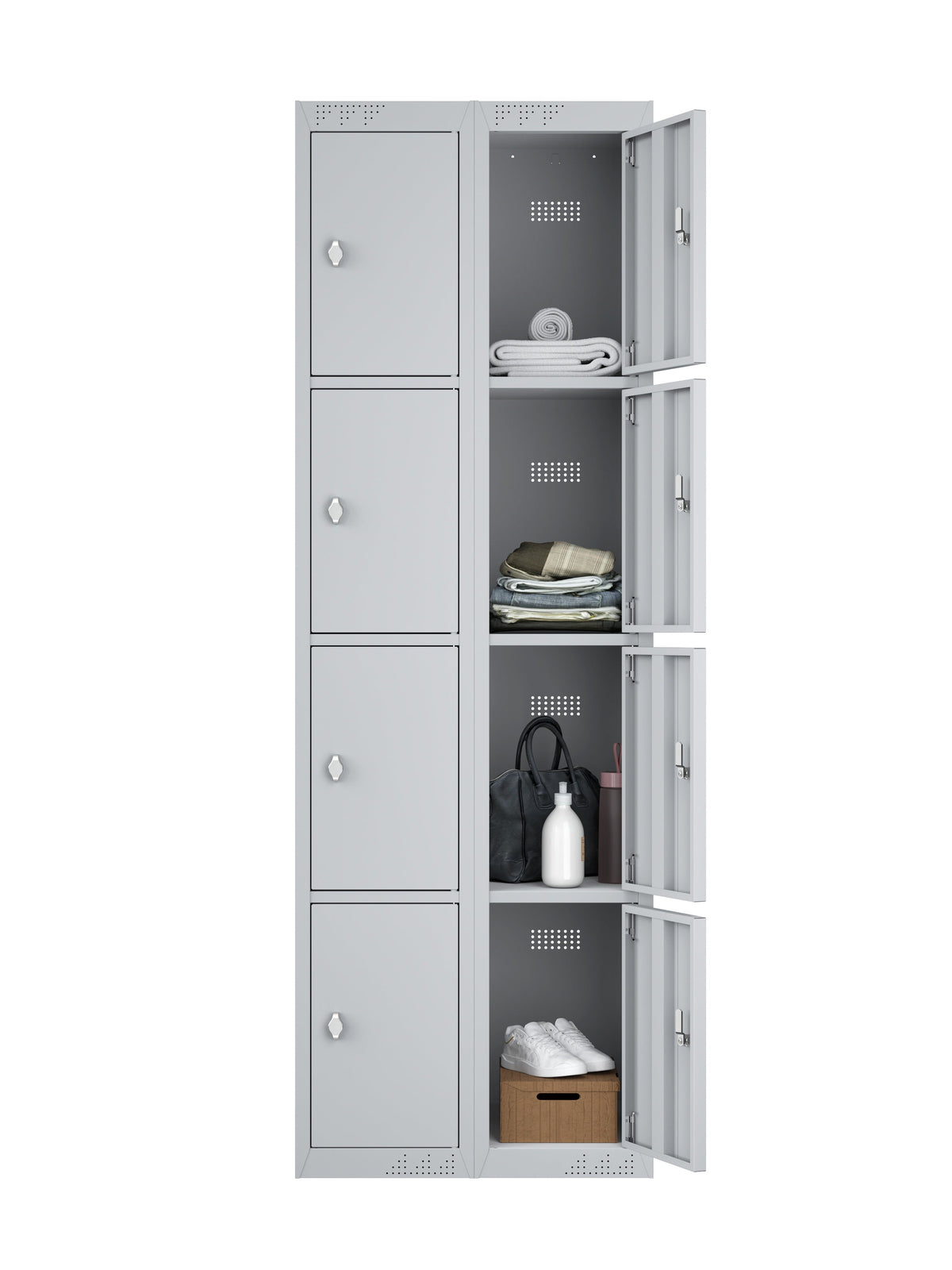 KDK Double Unit Locker 4-Tier Flat Pack - Main (1) and Add-on (1) Unit - Light Gray