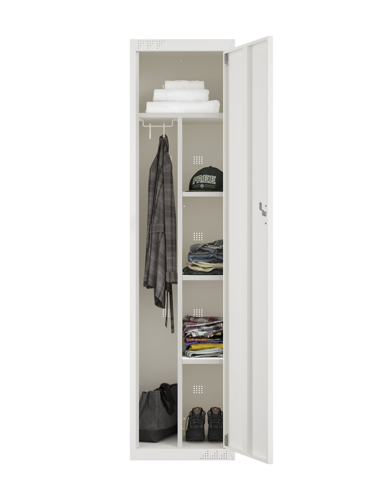 KDS Metal Storage Cabinet with Adjustable Shelves, Hanging Rod & Hooks, Split Unit