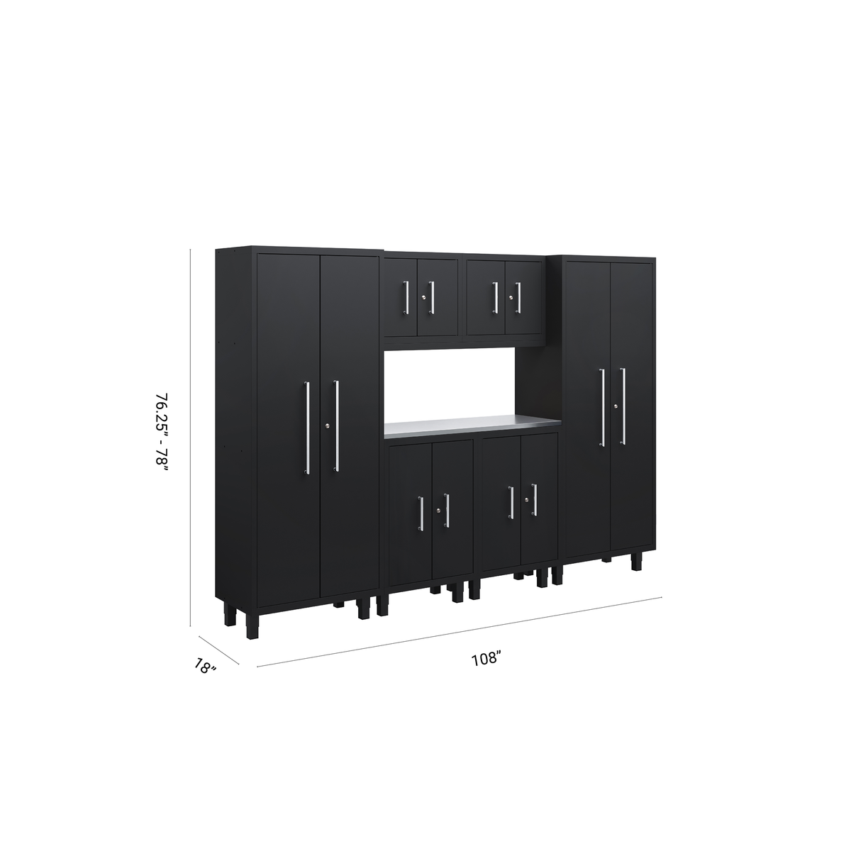 Core Plus Series 7pc Cabinet Set with Base, Wall Cabinets and 30" Lockers