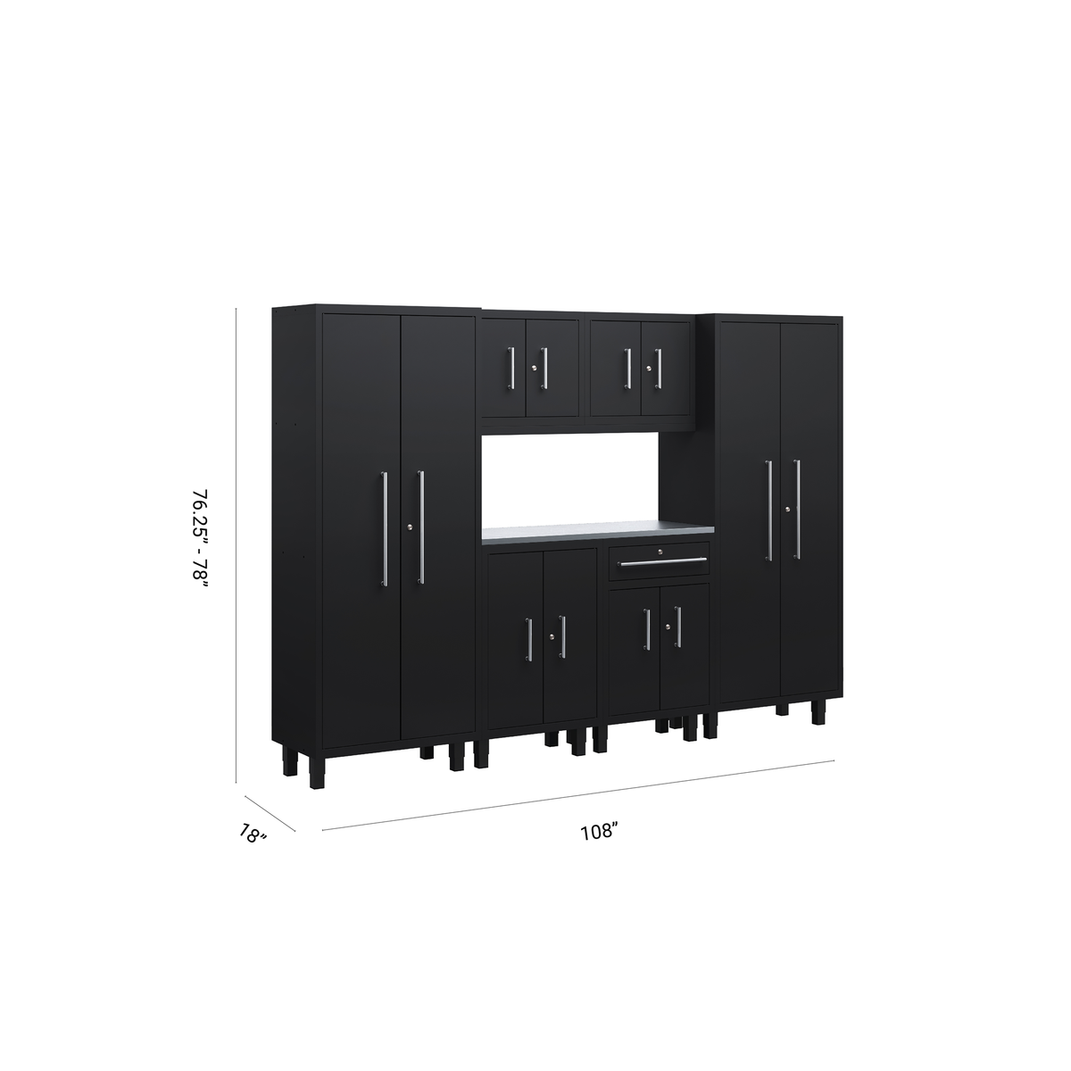 Core Plus Series 7pc Cabinet Set with Base, Split, Wall Cabinets and 30" Lockers