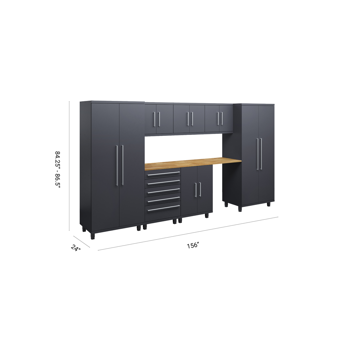 Prestige Series 8pc Cabinets Set with Base, Tool Drawers, Wall Cabinets and 36" Lockers