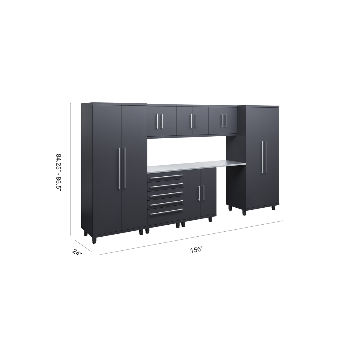 Prestige Series 8pc Cabinets Set with Base, Tool Drawers, Wall Cabinets and 36" Lockers