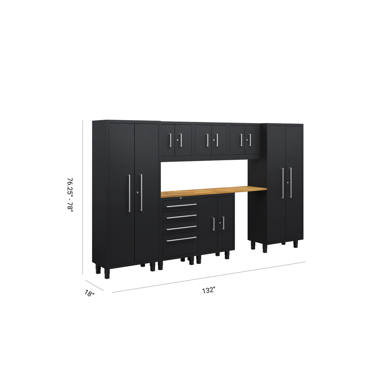 Core Plus Series 8pc Cabinets Set with Base, Tool Drawers, Wall Cabinets and 30" Lockers