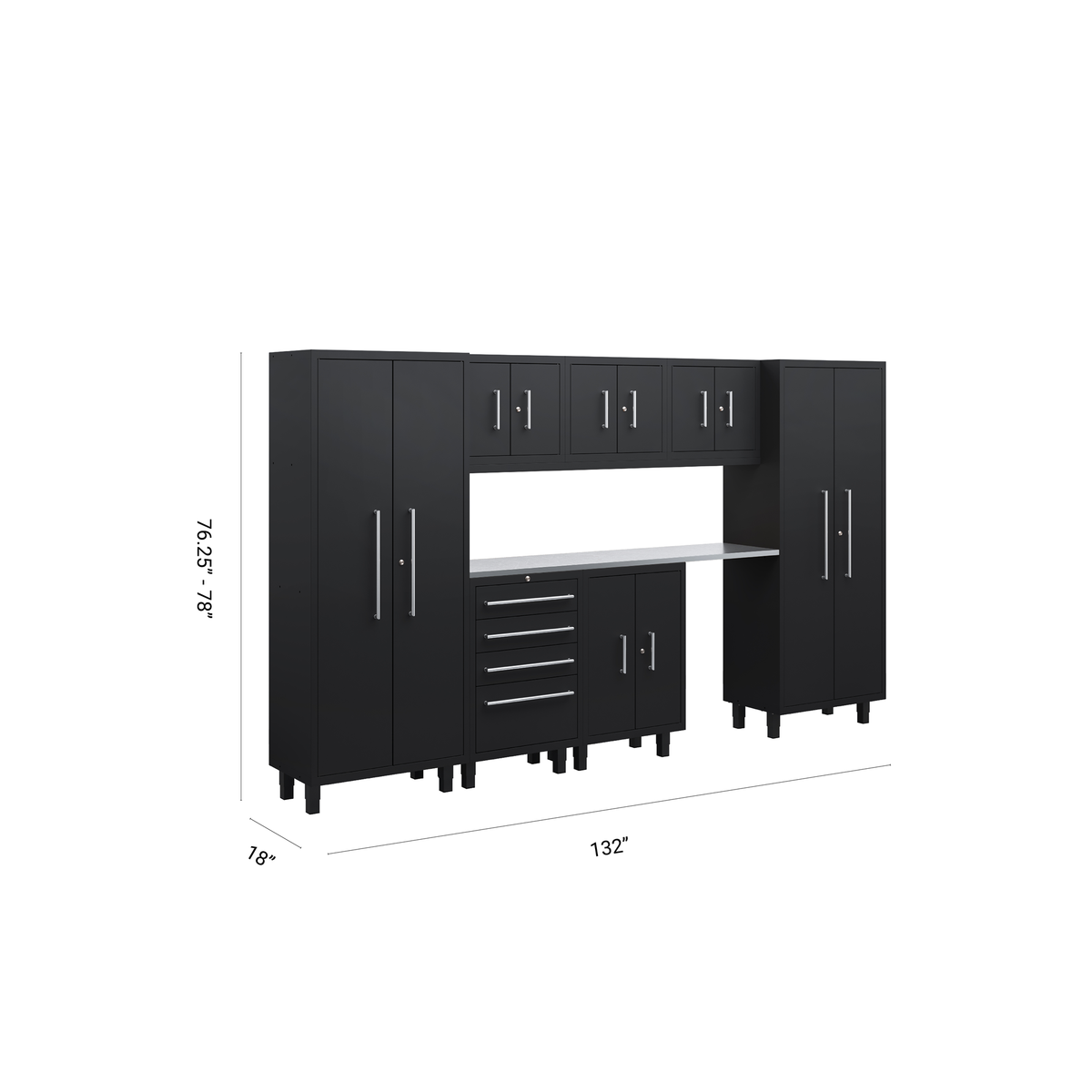 Core Plus Series 8pc Cabinets Set with Base, Tool Drawers, Wall Cabinets and 30" Lockers