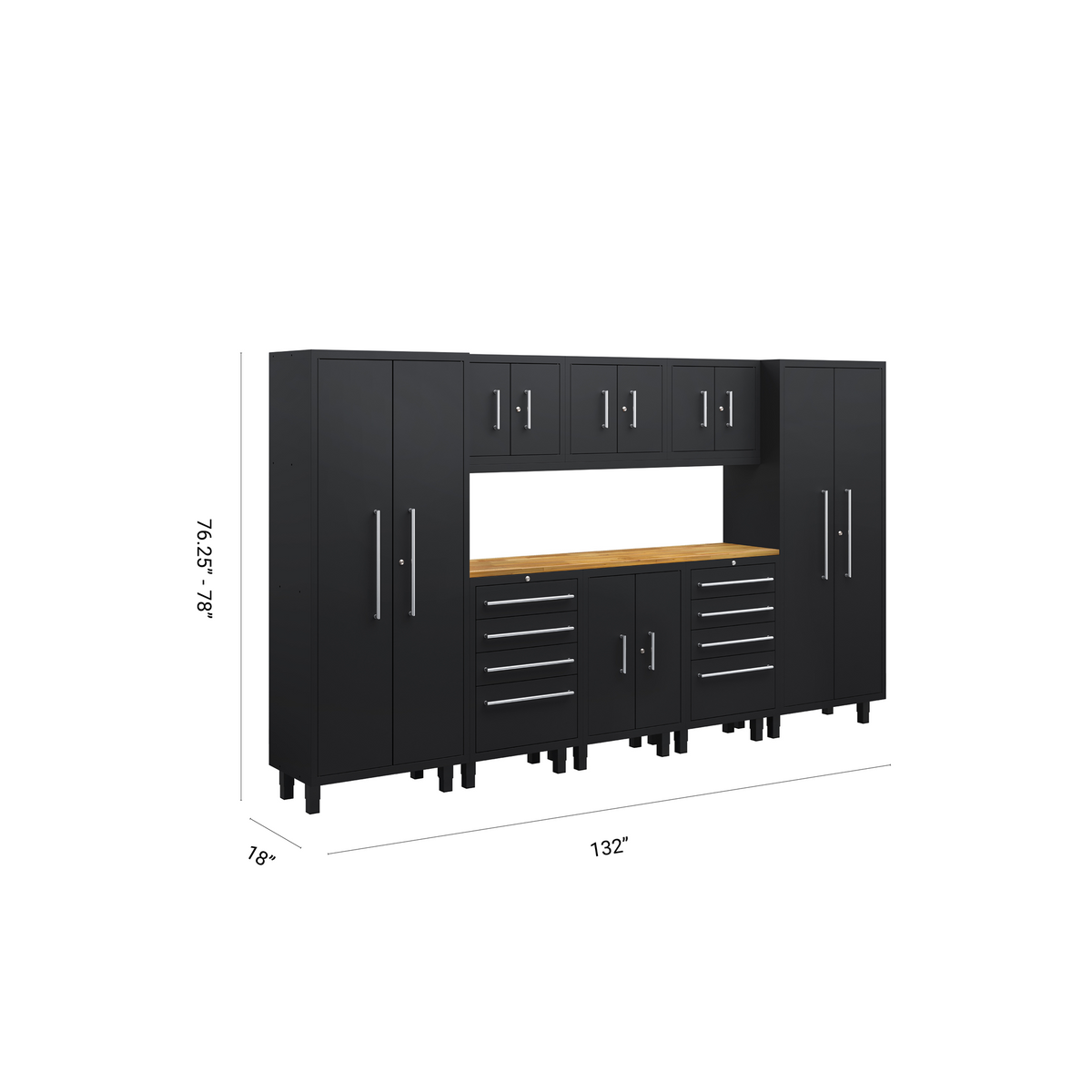 Core Plus Series 9pc Cabinet Set with Base, 2 Tool Drawers, Wall Cabinets and 30" Lockers