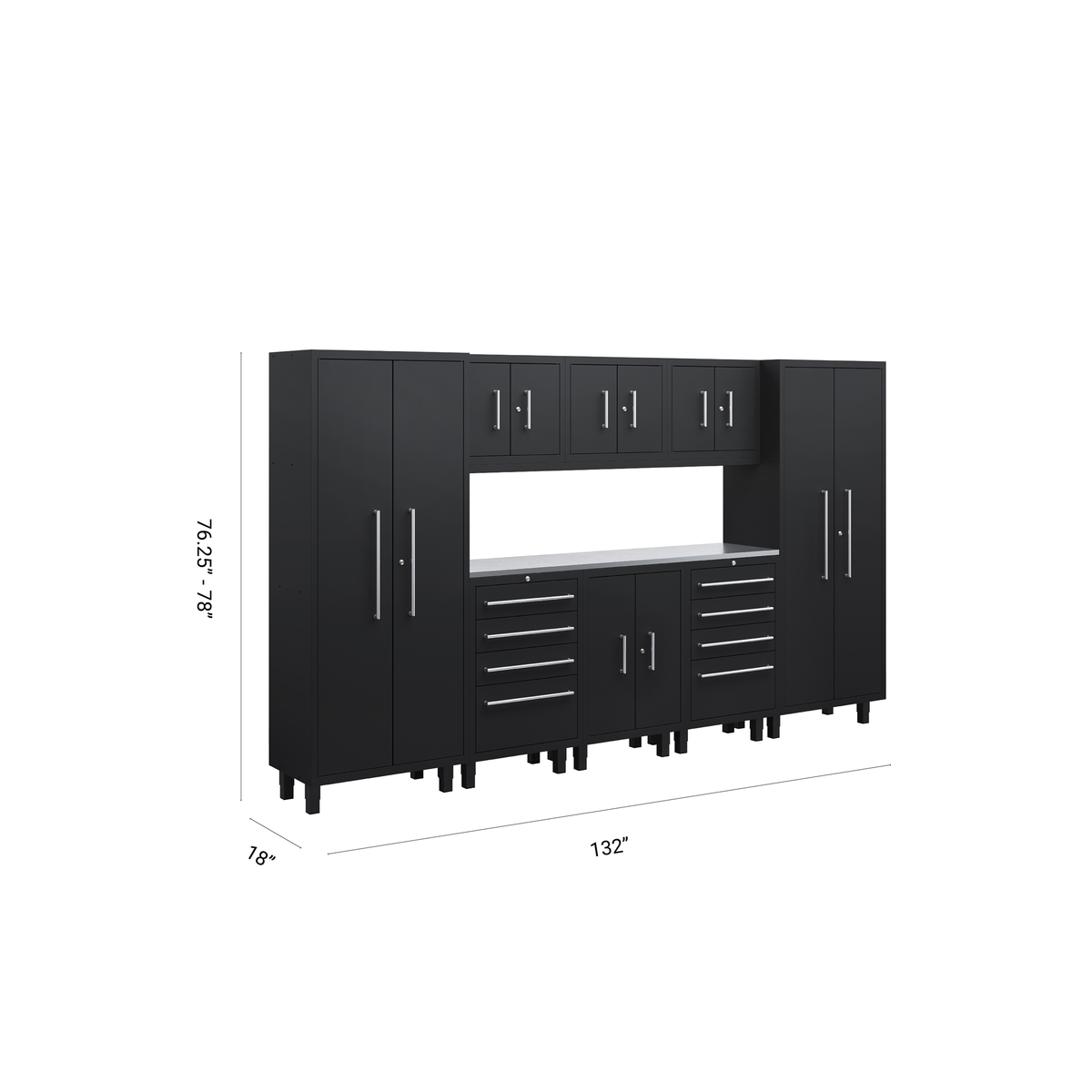Core Plus Series 9pc Cabinet Set with Base, 2 Tool Drawers, Wall Cabinets and 30" Lockers