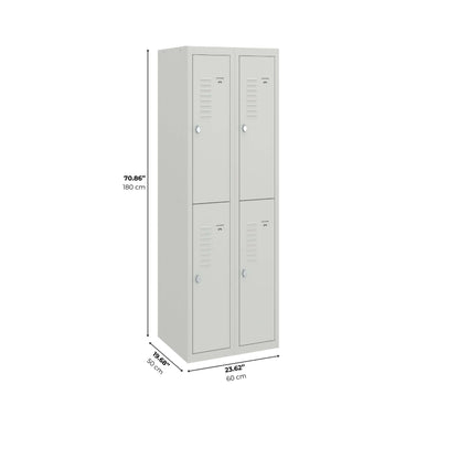 BDS Double Unit Locker 2 - Tier Flat Pack - Main (1) and Add-on (1) Unit - Light Gray
