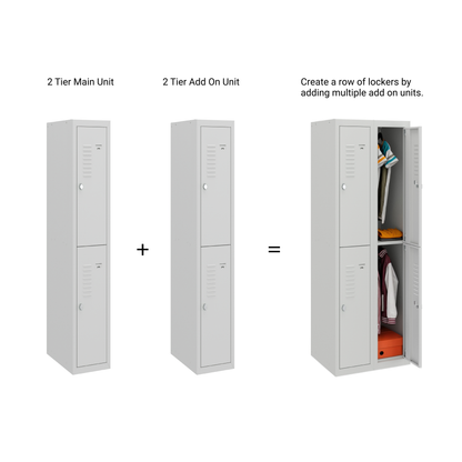 BDS Double Unit Locker 2 - Tier Flat Pack - Main (1) and Add-on (1) Unit - Light Gray
