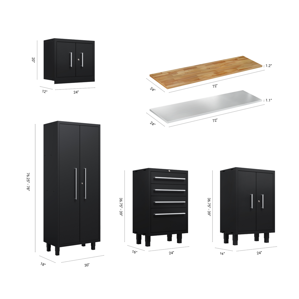 Core Plus Series 8pc Cabinets Set with Base, Tool Drawers, Wall Cabinets and 30" Lockers