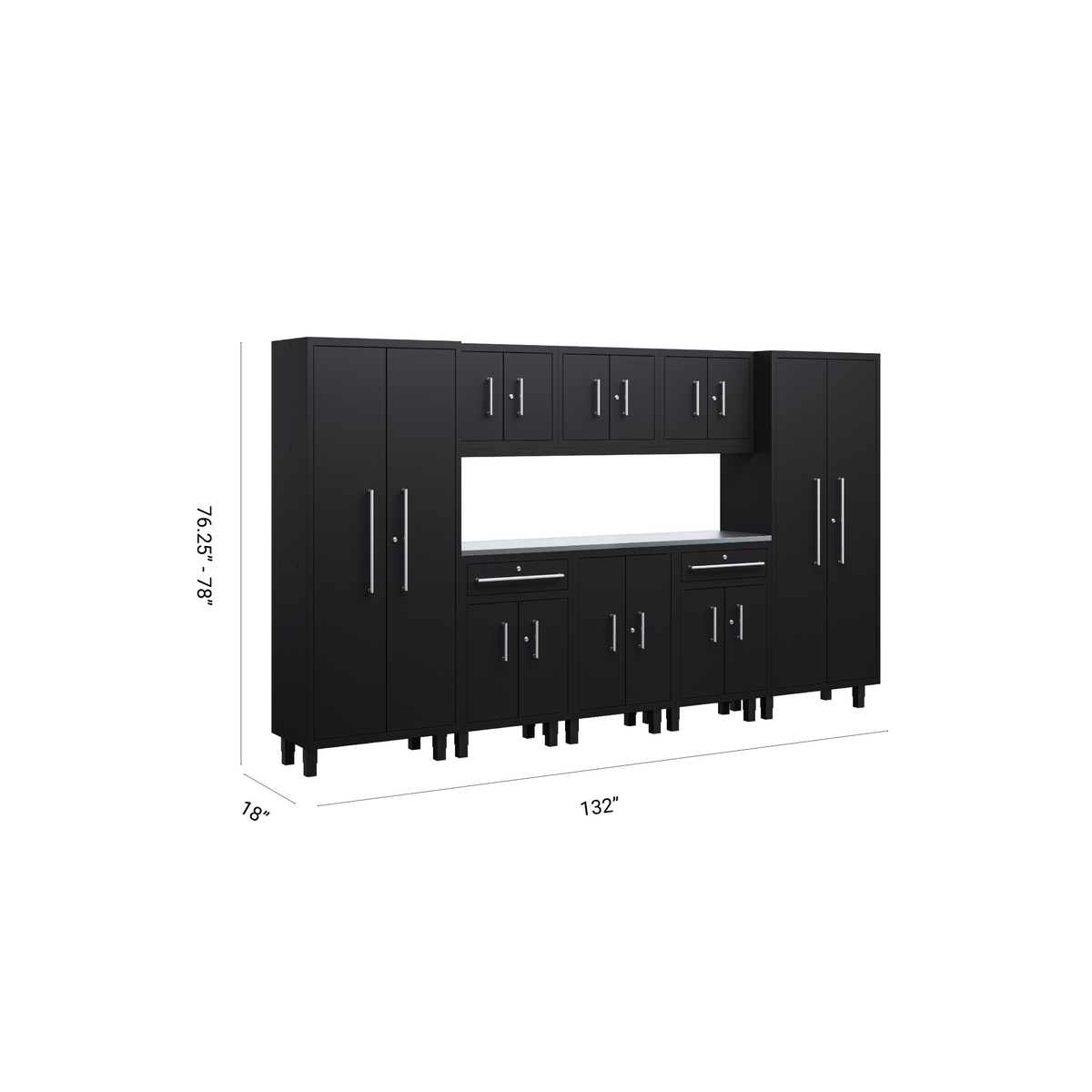 Core Plus Series 9pc Cabinet Set with Base, 2 Split Cabinets, Wall Cabinets and 30" Lockers