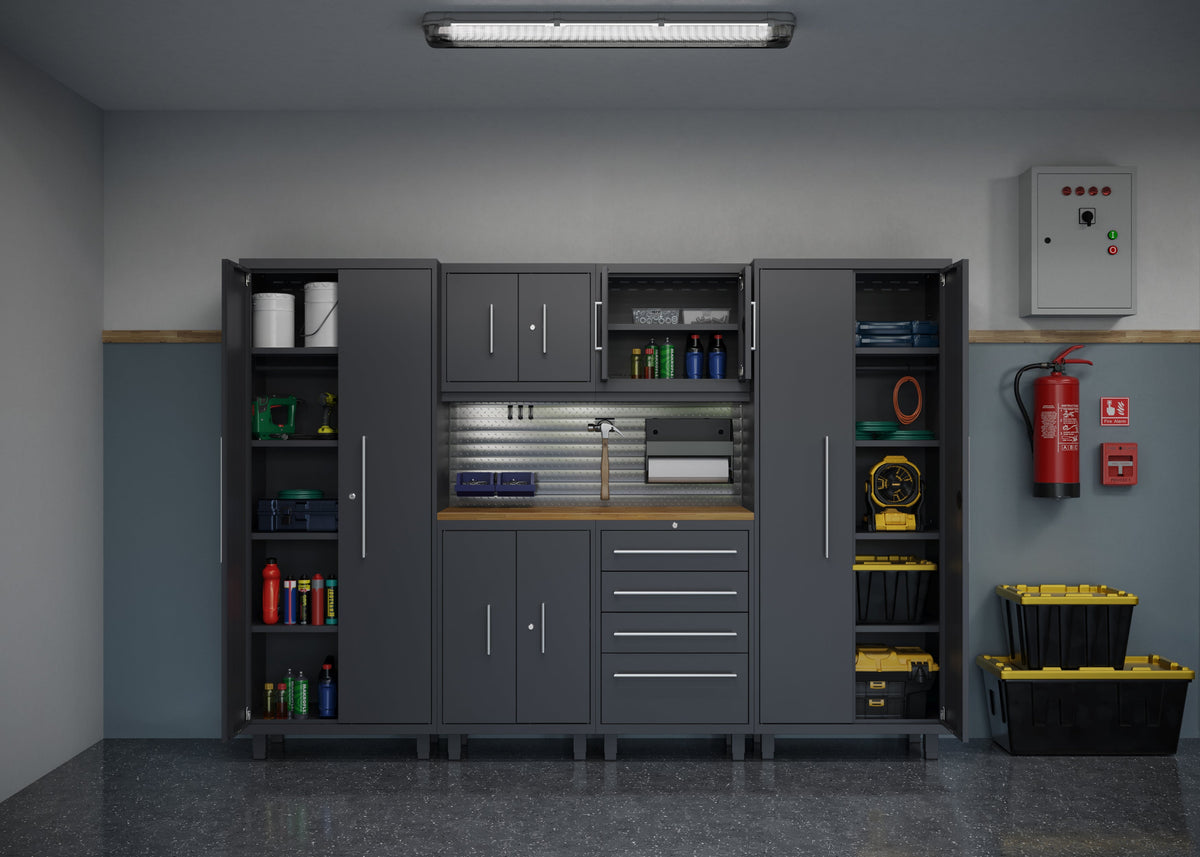 Core Plus Series 7pc Cabinet Set with Base, Wall Cabinets and 30" Lockers