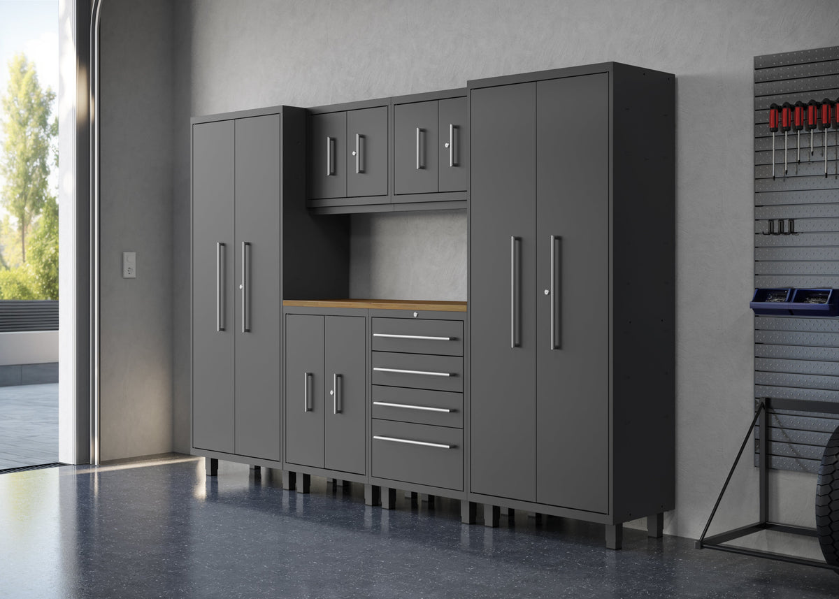 Core Plus Series 8pc Cabinets Set with Base, and Wall Cabinets with 30" Lockers