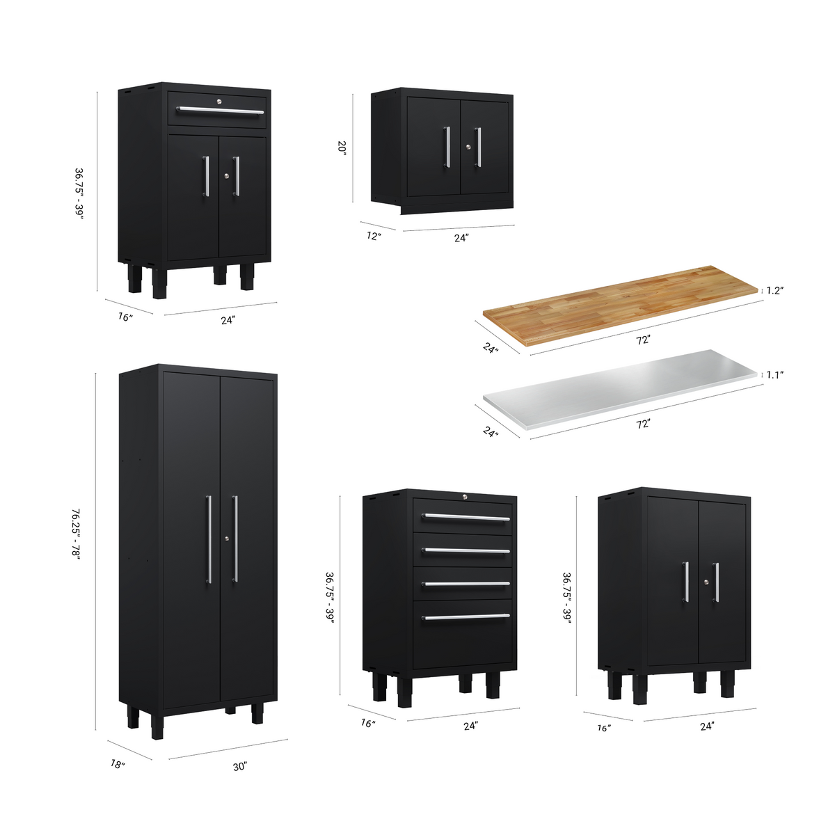 Core Plus Series 9pc Cabinet Set with Base, Tool Drawer, Split, Wall Cabinets and 30" Lockers
