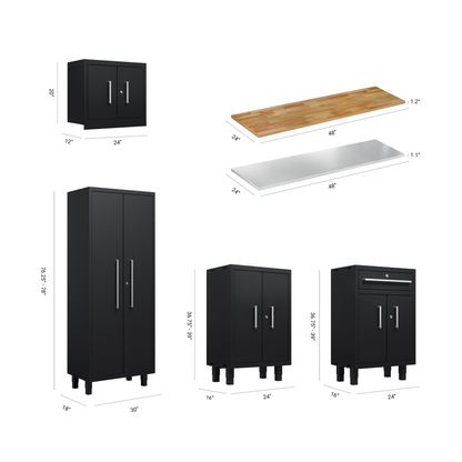 Core Plus Series 7pc Cabinet Set with Base, Split, Wall Cabinets and 30" Lockers