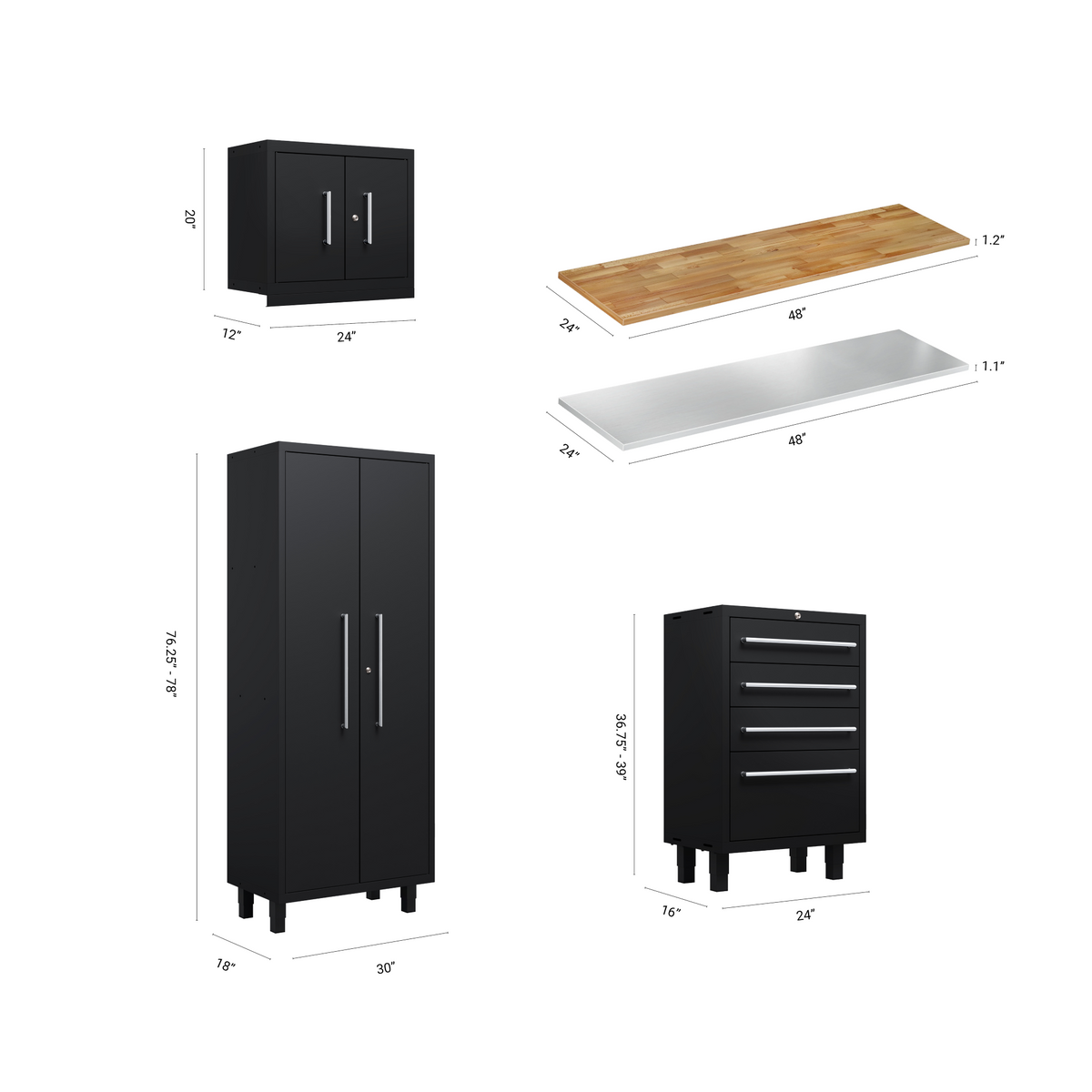 Core Plus Series 7pc Cabinet Set with Tool Drawers, Wall Cabinets and 30" Lockers